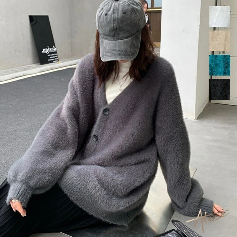 【短納期】秋冬定番シャギーカーディガン カーデ もこもこ あったか レディース 袖ゆったり アウター 長袖 体型カバー ニットカーディガン ボリューム感 保温性 ふわふわ 厚手 モヘア 大きめ 大き