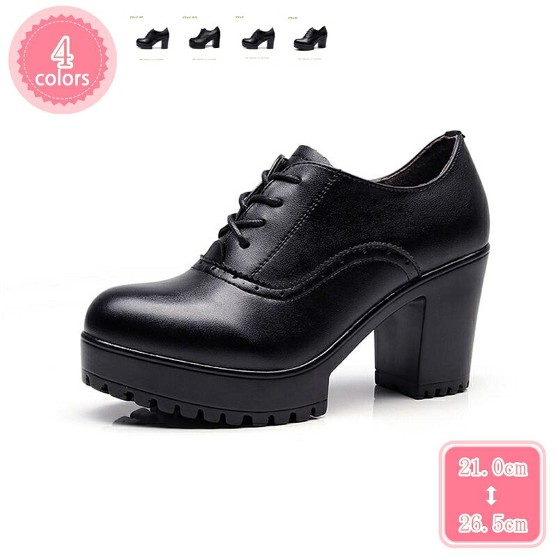 1000円OFFクーポン 厚底ブーツ ストーム付き マニッシュシューズ レディース靴 レースアップ おじ靴 とんがりトゥ 無地 ハイヒール 10cm 太ヒール オフィス 黒 大きいサイズ 3L コスプ