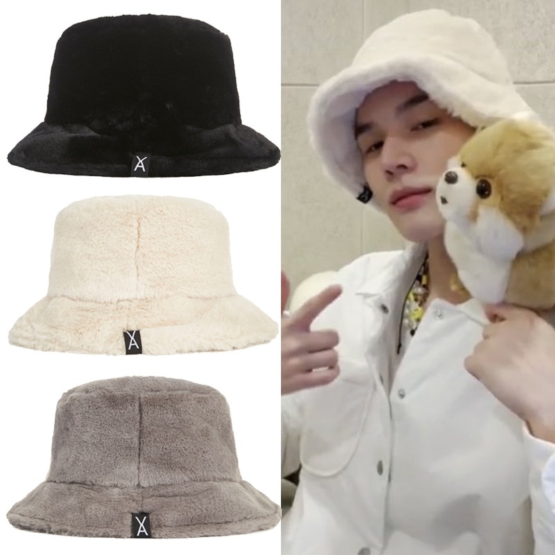 VICTONセジュン着用 ファーロゴ ポイント バケットハット