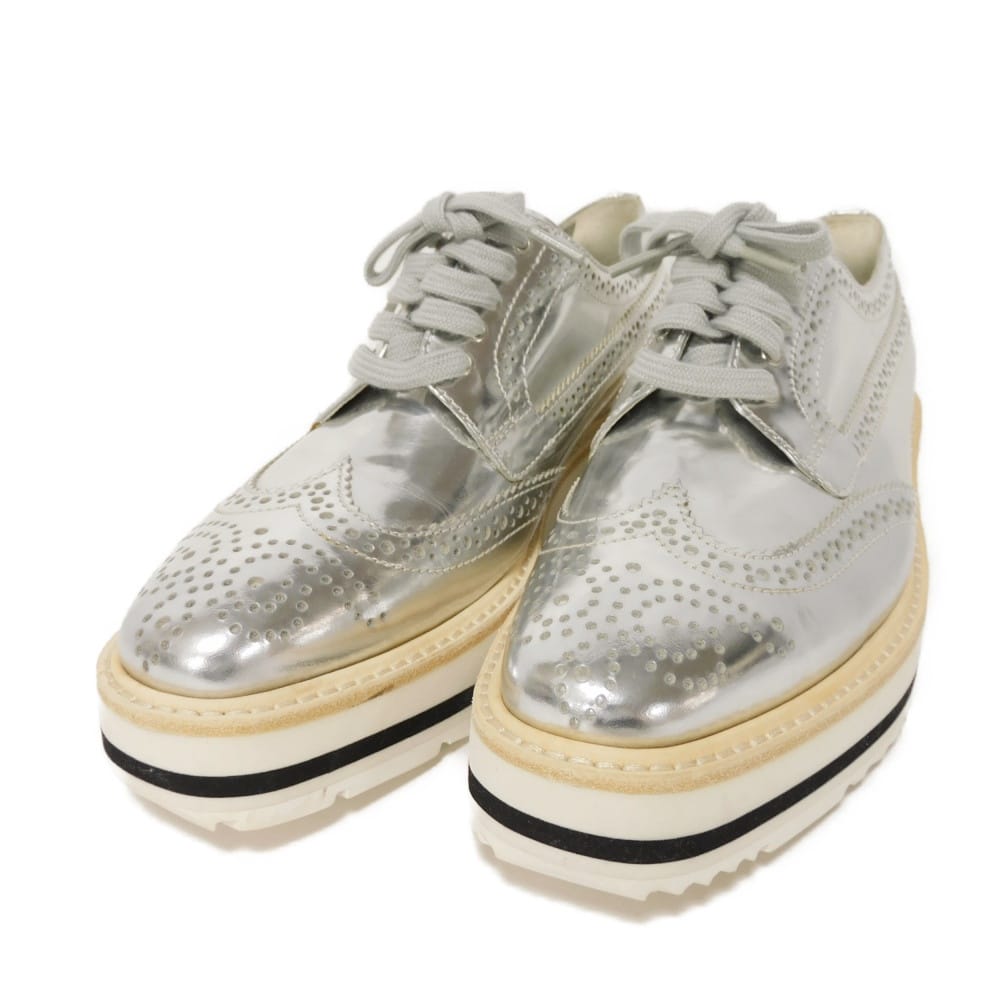 【中古】 ドレスシューズ 36 パーフォレーション カーフ レースアップ 23cm メダリオン ウィングチップ プラットフォーム IE722E