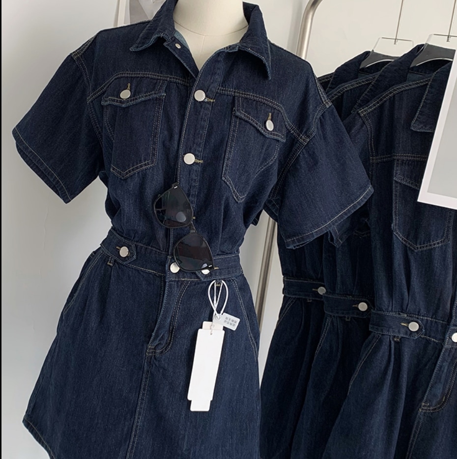 スカート デート デニムワンピース ショート ショート丈 袖あり 半袖 かわいい 大人可愛い きれいめ シンプル カジュアル 大人 上品 おしゃれ お洒落 主役級 存在感 夏 10代 20代 30代