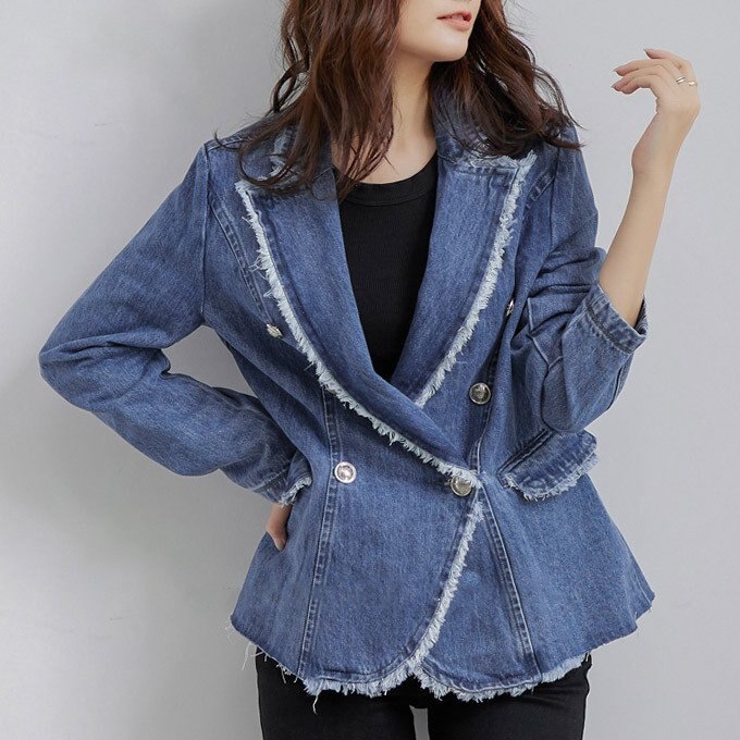 通販 レディース デニムジャケット ノーカラー コットン フリンジ トップス コート アウター デニムジャケット コート サイズ L Qualitygb Do 通販 レディース デニムジャケット ノーカラー コットン フリンジ トップス コート アウター デニムジャケット コート サイズ L Qualitygb Do