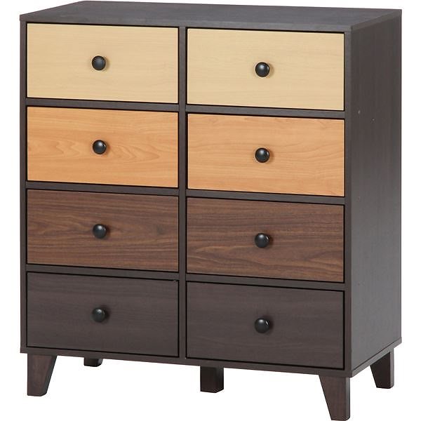 北欧風 チェスト/タンス ブラウン 引き出し8杯 幅80cm 天然木/脚部取っ手 ウッドグラデーション