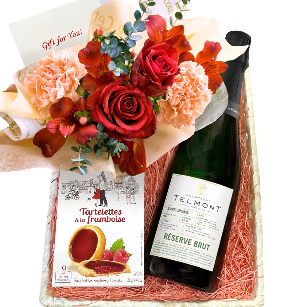 お菓子 花 カーネーション ワイン スイーツ ギフト セット シャンパン 生花 フラワーアレンジメント クッキー フランス 750ml 辛口 赤 オレンジ バラ ラズベリー 誕生日 女性 妻 両親 夫 10,950円