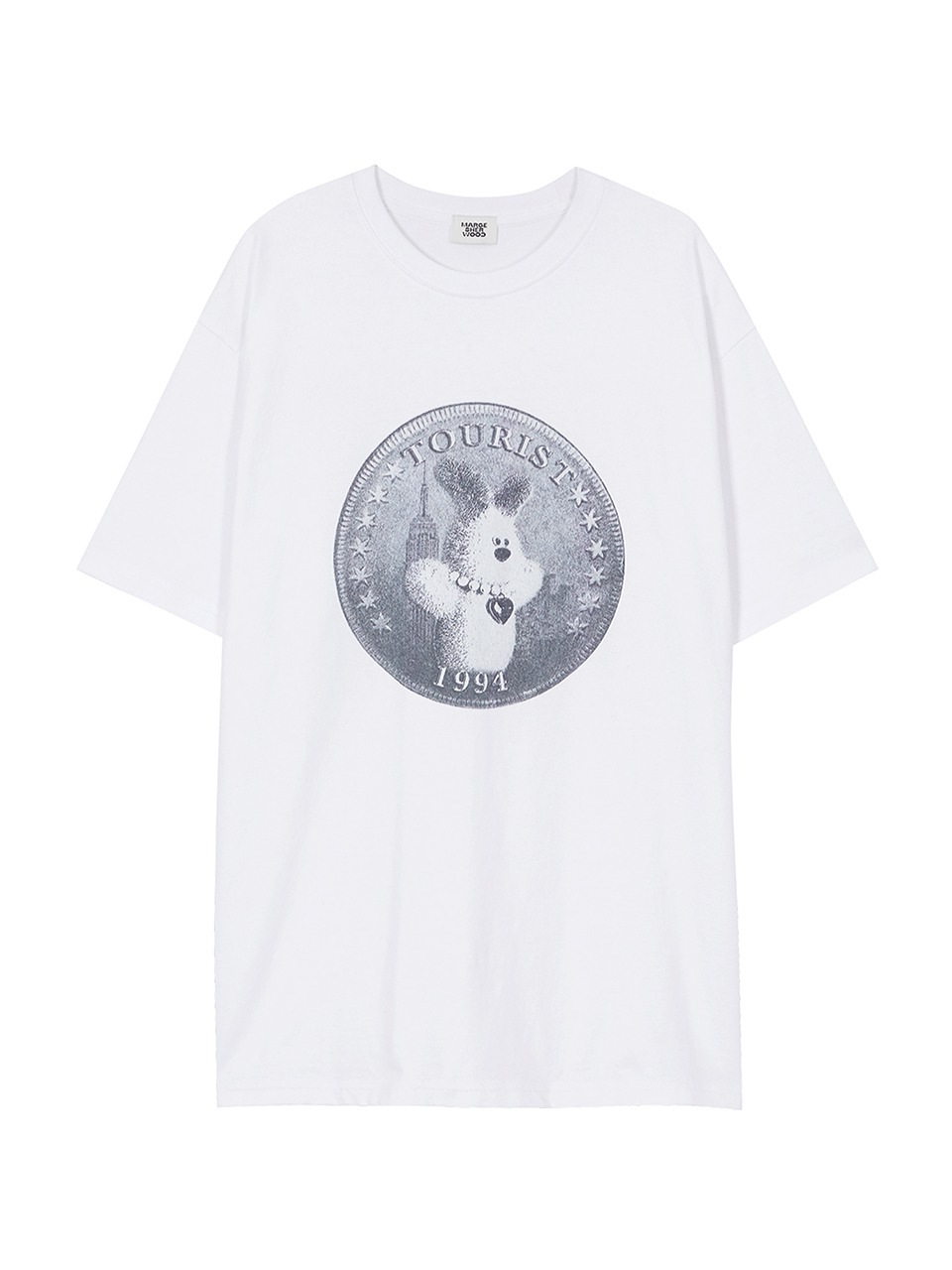 【MARGESHERWOOD】 WOOD COIN GRAPHIC T-SHIRT : WHITE