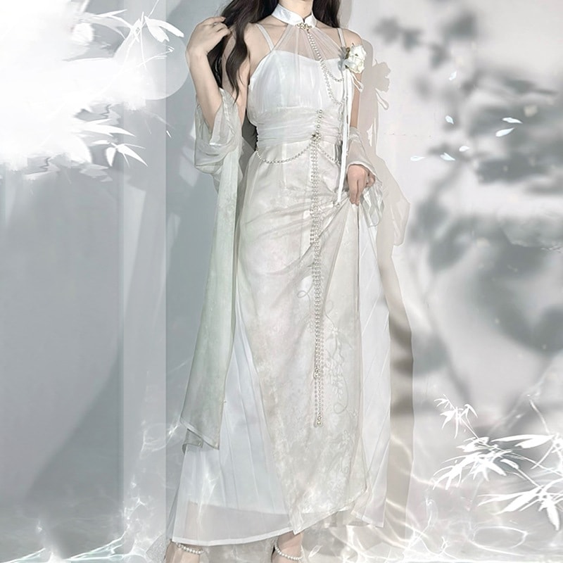 正規品デザイン煙雨江南新韓国cos元素改良首掛けワンピース2点セット