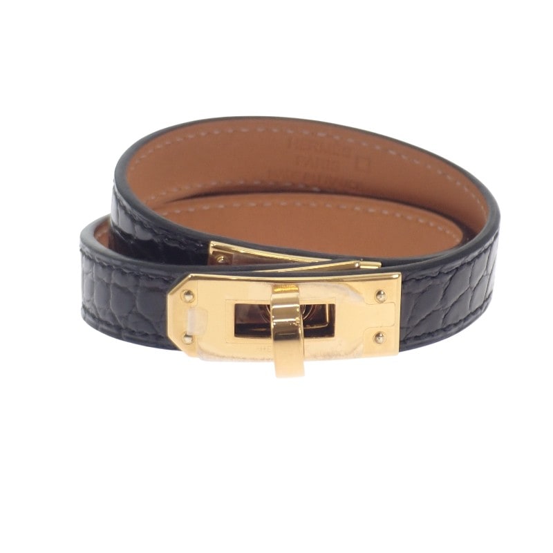 ケリー ドゥブルトゥール Ｗブレス S H066303 ブレスレット アリゲーター ブラック ゴールド金具 レディース メンズ ユニセックス【ABランク】