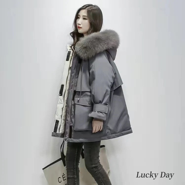 年新型冬韓系加絨加厚派オーバーのゆったり綿入れを克服して保温