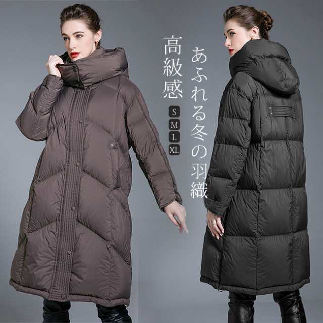2024年冬 ダウンコート ダウンジャケット フードつき レディース ミドルサイズ ゆるめ スリム 厚手 暖かい