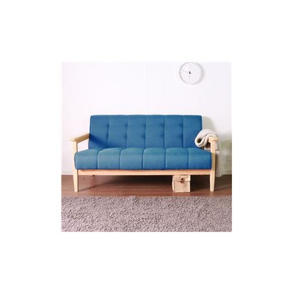 レトロソファ 2人掛け ブルー 木肘ソファ 脚付き ソファ ソファー