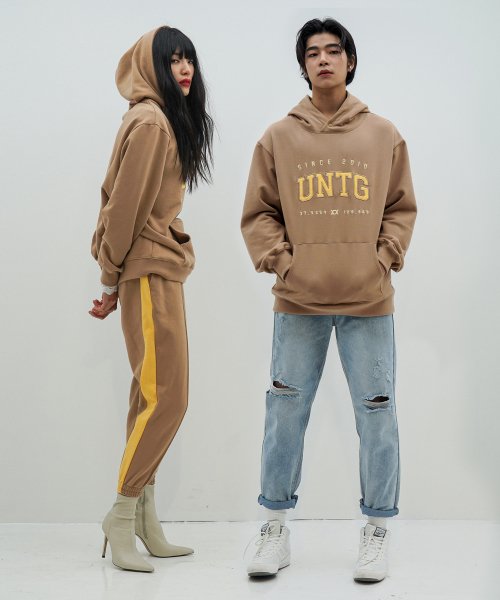 Logo-Embroidered Hooded Sweat Shirt[Brown(UNISEX)
