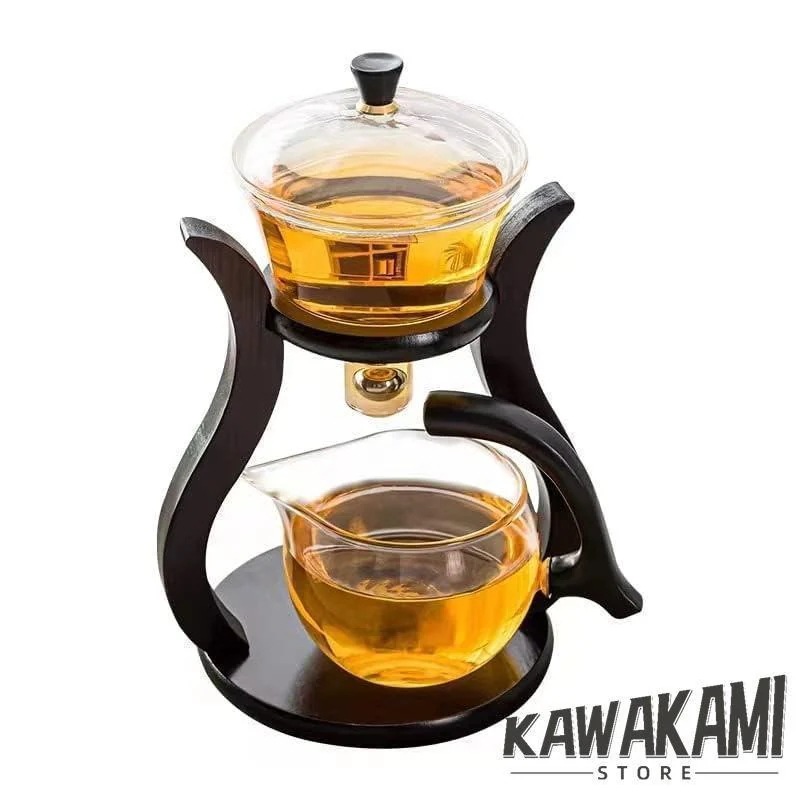 耐熱ガラスティーセット半自動怠け者茶器磁気水転用回転カバーボウル半自動ティーメーカー怠惰なティーポットカンフーティーセット (ブラック)