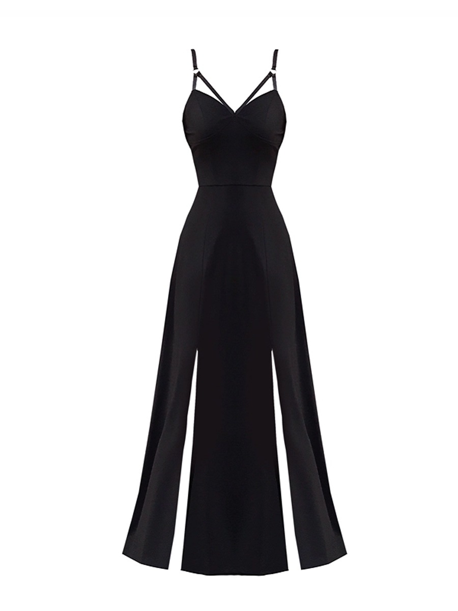 現品Vネックダブルスリットロングスカート透かし包帯修身ガーターリゾート飄々ワンピース痩せ気質女