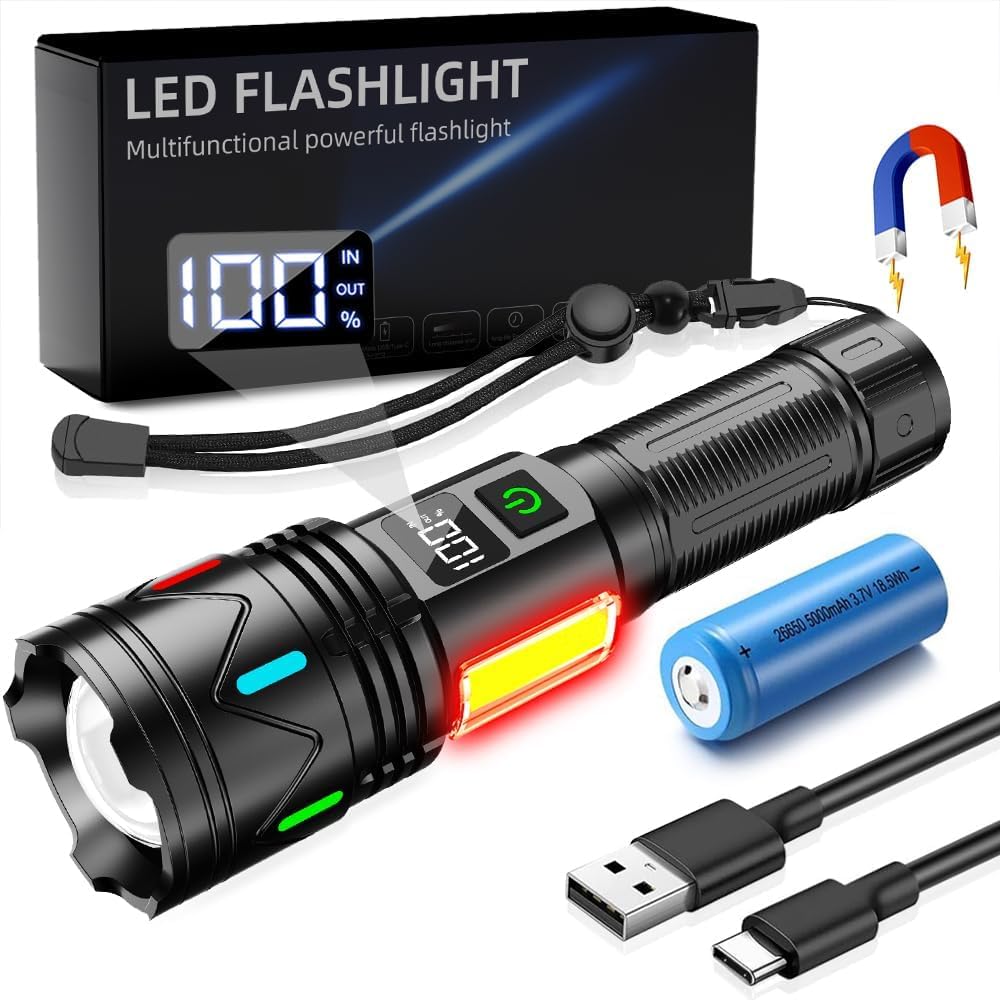 高輝度LED懐中電灯 充電式 マグネット付き 8モード ズーム調整 Type-C対応 防水仕様 軽量小型 携帯用 多機能作業灯
