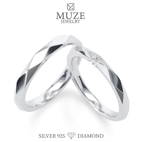 ダイヤモンド ペアリング ダイヤ 結婚指輪 MUZE JEWELRY マリッジリング 指輪 シルバー925プラチナ仕上げ カップル リング ペア プラチナ仕上げ SV925 プロポーズ サプライズ