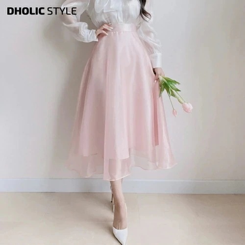 オーガンジーサテンフレアスカート・p515936