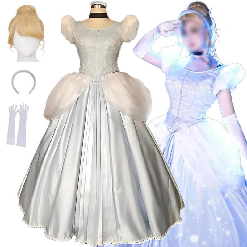 シンデレラ ドレス 大人 「パニエ+カチューシャ+手袋付き」 Cinderella コスプレ衣装 シンデレラ コスプレ 大人 プリンセスドレス文化祭 学園祭 演劇服装 ハロウイン パーティー