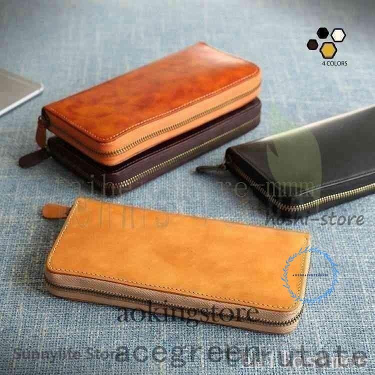 (XRELEX)!!新品多機能栃木レザー長財布ヌメ革本革レザーメンズ財布大容量ロングウォレットラウンドファスナー長財布LLQB-0002