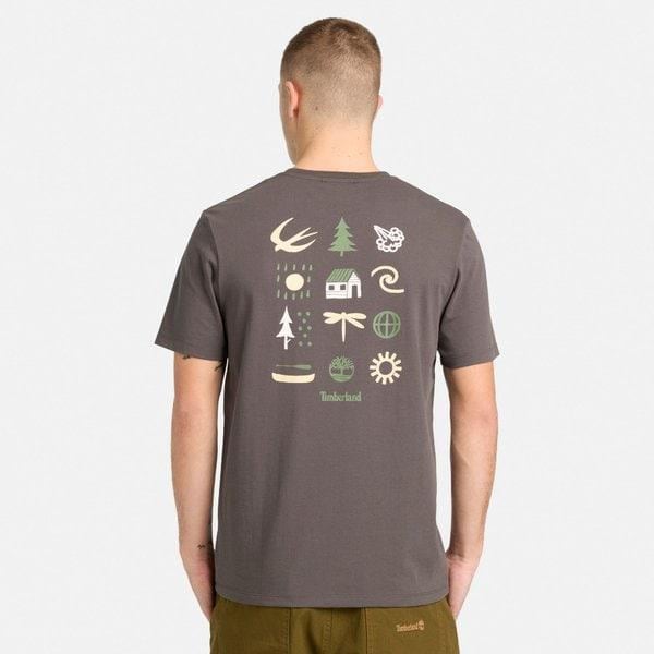 共用リフレッシュタッチバックグラフィック半袖TシャツチャコールA5SG2 W08