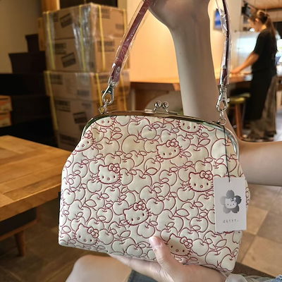 【レア】日本未発売 ハローキティ がま口 クラッチバッグ KY80-875／がま口クラッチバッグ／椿