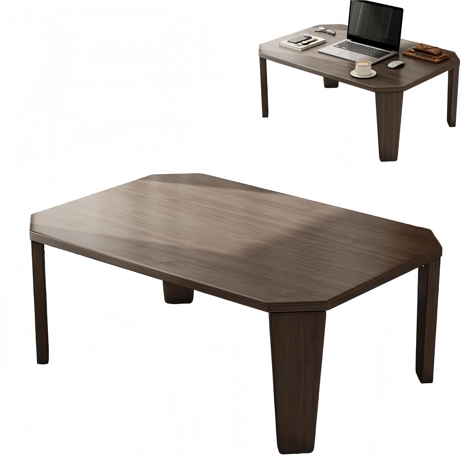 テーブル 折りたたみテーブル ラック 省スペース コンパクト 一人暮らし シンプル 折り畳み お手入れ簡単 角が丸い 複数のサイズから選択可能 長方形 木製 組立不要 (ブラウン B)