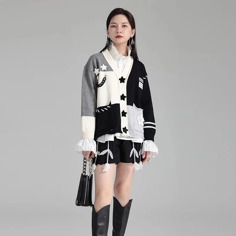 【J.Fashion】 秋冬 ニットカーディガン Vネック ドッキング レディース ニット ベーシック セーター 関連商品は店で購入可能 メガ割