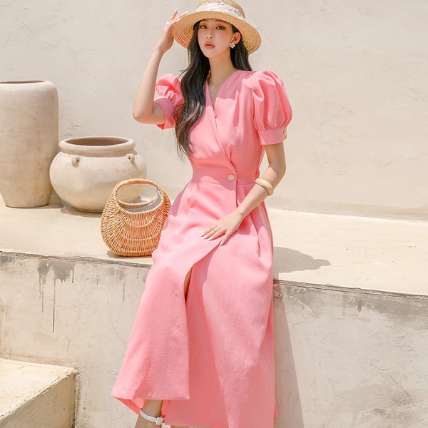 D4520 ラップ フレア ワンピース