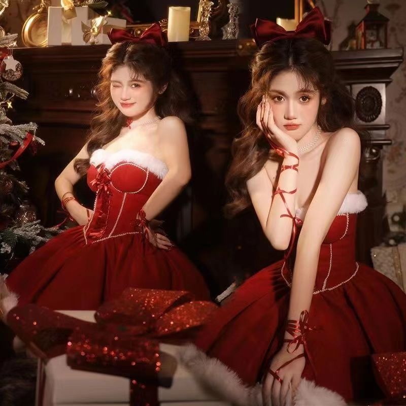 クリスマス衣装 レディース サンタクロース 仮装 サンタ コスプレドレス ワンピース セットアップ パーティードレス コスプレ レトロ ワンピース セクシー クリスマスパーティー衣装30%までに制限