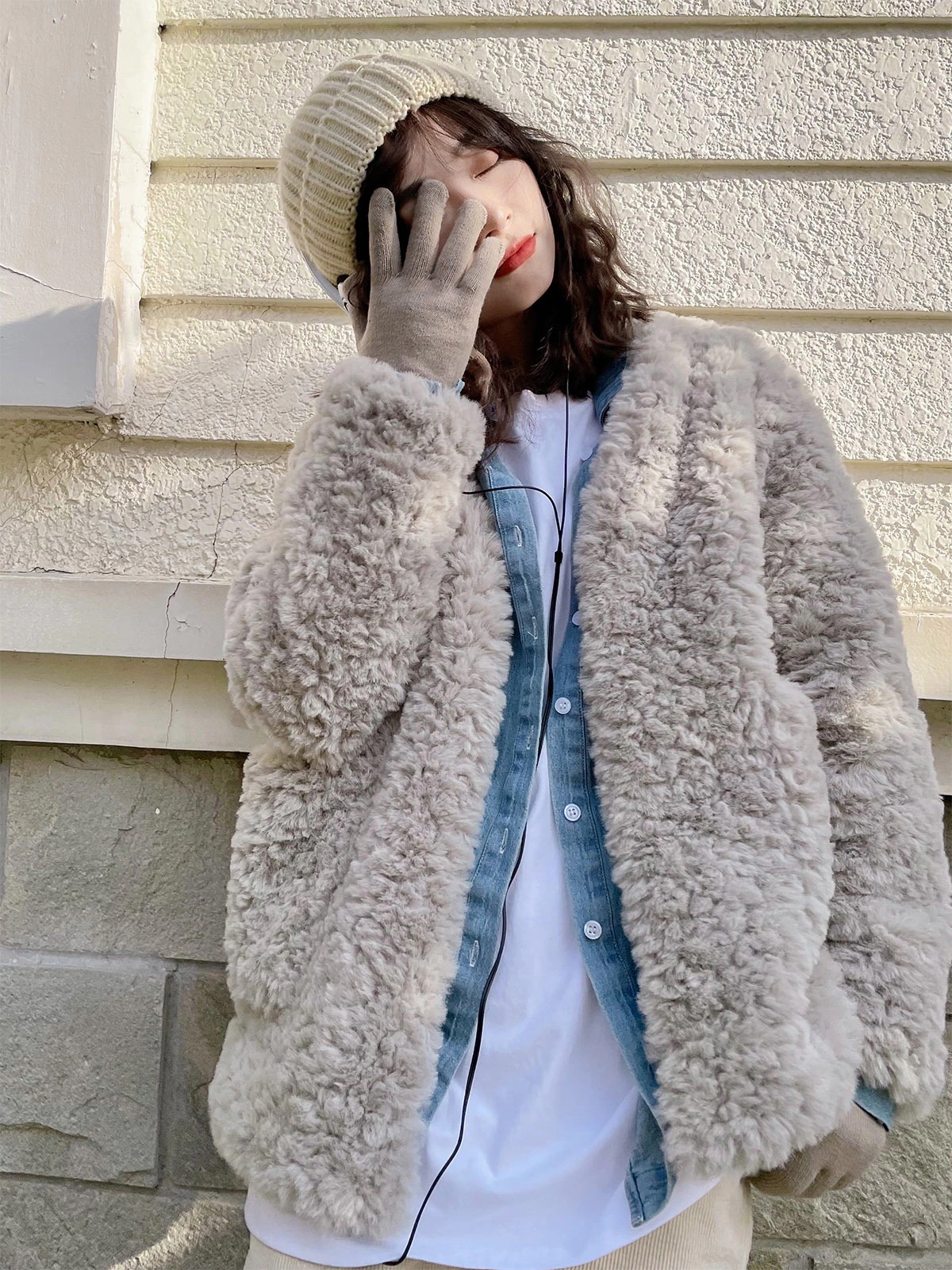 ラム ウール コート レディース 秋冬 新作 韓国語バージョン ルーズ ショート スタイル スモール ラビット ファー オールインワン ファー 4,935円