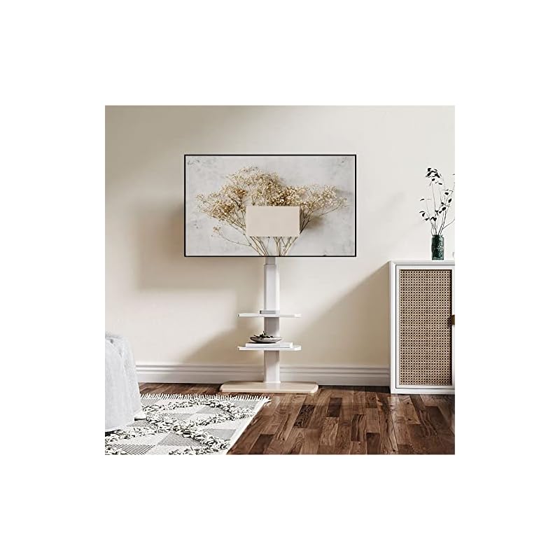 FITUEYES テレビ台 壁寄せテレビスタンド 32-70インチテレビに対応 高さ角度調節可能 耐荷重40kg 木目 木製底板 中段棚二枚付 F02E3461A