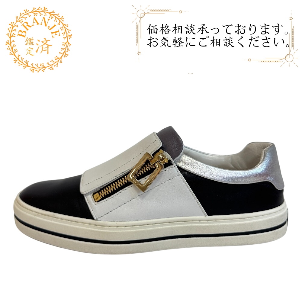 Sneaky viv ジップアップ レザー スニーカー ブラック レディース 22