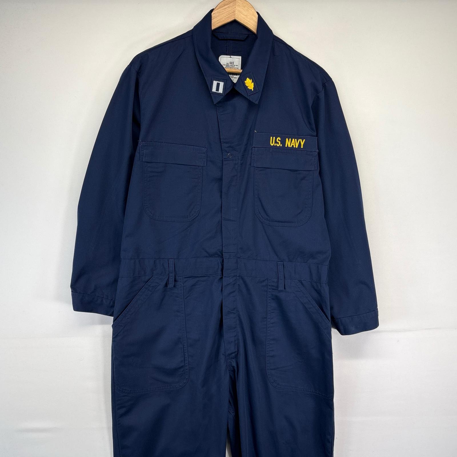 古着 90s/90年代 ミリタリー 長袖つなぎ オールインワン ワーク 作業着 米軍実物 ワッペン 1999年 44S ネイビー メンズ