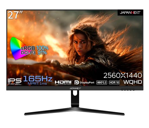 JAPANNEXT 27インチ ゲーミングモニター 165HZ 1MS WQHD 2560X1440解像度 IPS パネル ディスプレイ (HDMI/DISPLAYPORT/VESA対応/ブルーライト