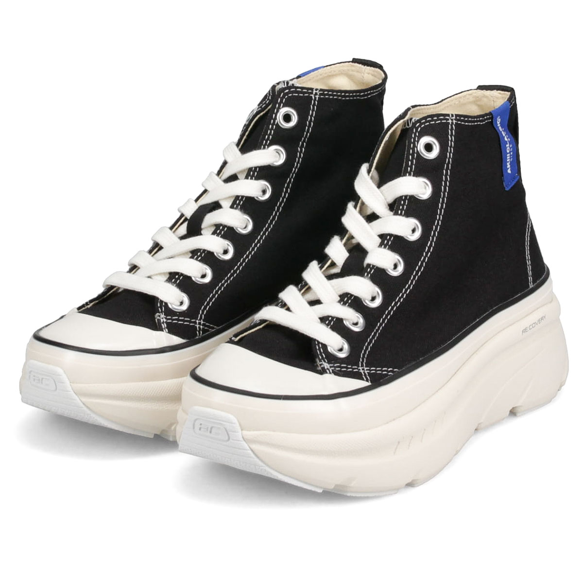 厚底スニーカー ハイカット ボリュームソール ベージュ 黒 デニム メンズ リカバリーコットン ハイ 0038