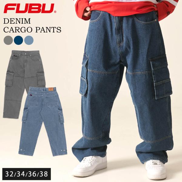 FUBU フブ デニムカーゴパンツ ボトムス Gパン メンズ レディース ブランド ロゴ オーバーサイズ 大きいサイズ ゆったり ジーパン ワイド ロングパンツ