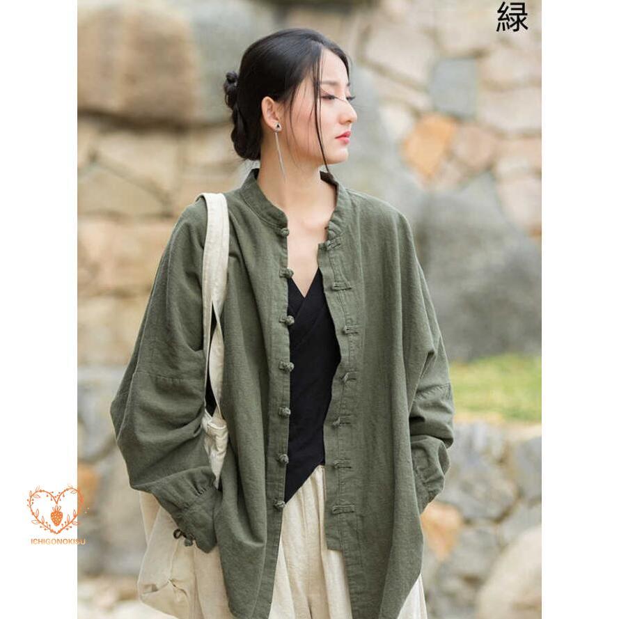 ブラウス ライトアウター スプリングコート 綿麻 レディース 長袖 カーディガン 春服 コットンリネン チャイナボタン コットン リネン 大きいサイズ