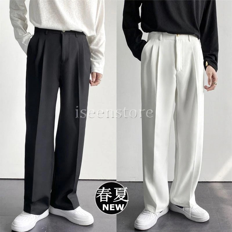 タックパンツ リラックス スーツパンツ 無地 落ち感 ゆったり ロング丈 ビジネスパンツ春夏 チノパン メンズ ガウチョパンツ [本日のセール]ワイドパンツ 涼しい スラックス