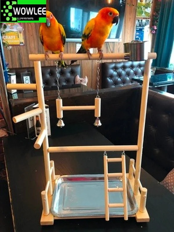 木製のオウムのプレイスタンド 鳥のスイングトレイのおもちゃ 53x23x36cm 公園の吊り下げ式はしご オウムのケージ