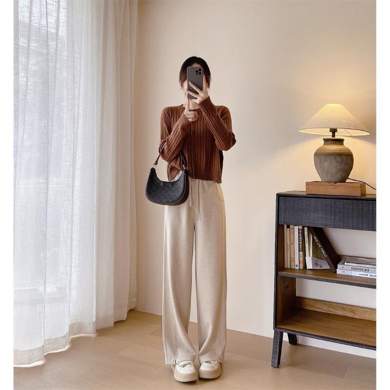 gifts for women keep warm 人字柄小麦穂柄レディースウールパンツバナナパンツニットウールパンツドレープストレートワイドレッグパンツ女性用