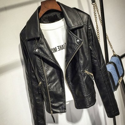 2色 アウター シャンパー レディース 秋冬 きれいめ 暖かい 革ジャン フェイクレザー ショート丈 長袖 Vネック 襟付き BIGシルエット 細身 ストレート 前開き 黒 ブラック ワインレッド 大