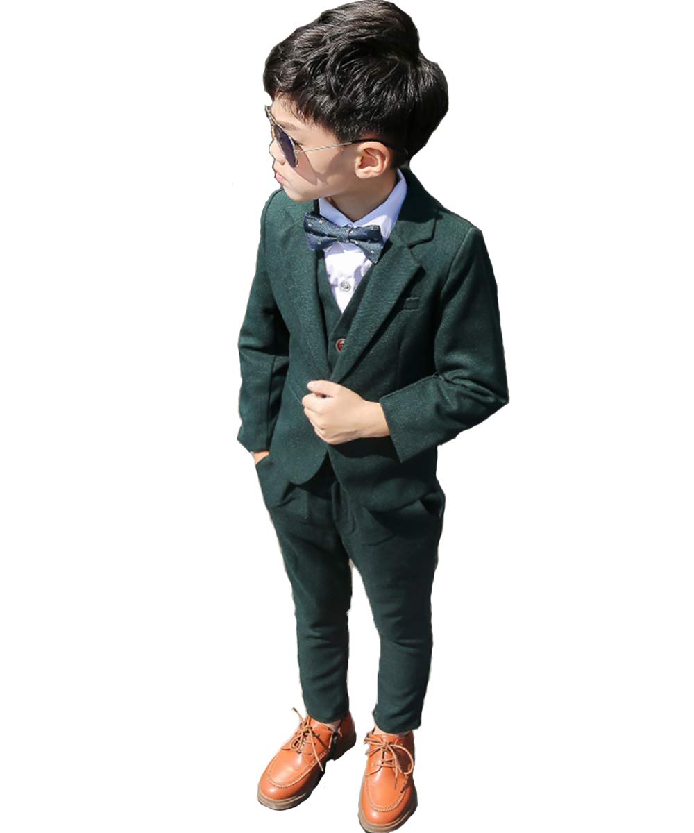 [RongFa] 男の子スーツ グリーン カジュアルスーツ 子どもスーツ 4点セット 入学式 卒業式 紳士服 発表会 演奏会 90 100 110 120 130 140cm (ダークグリーン, 12