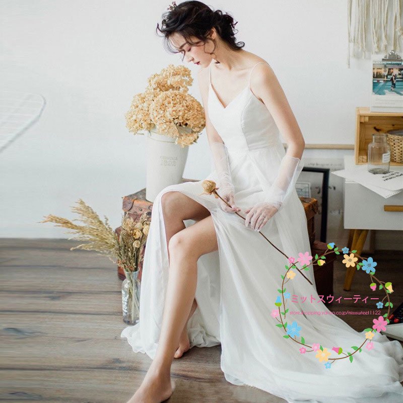 ウエディングドレス レストランウェディング ブライダル 撮影 ウェディングドレス 背中開き ノースリーブ 白 シンプル ワンピース 結婚式 二次会 披露宴 前撮り