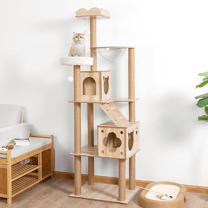 WWI キャットタワー 木製 高さ188cm 据え置き 多頭飼い 大型猫用 猫タワー