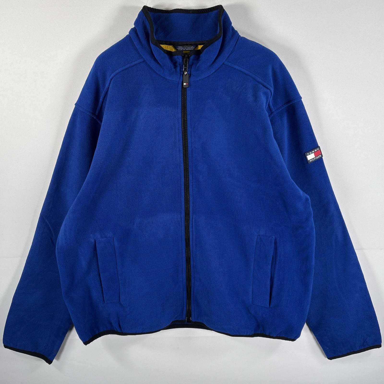 古着 90s/90年代 フリースジャケット フルジップ 大きいサイズ ワンポイントロゴ XXL ブルー メンズ