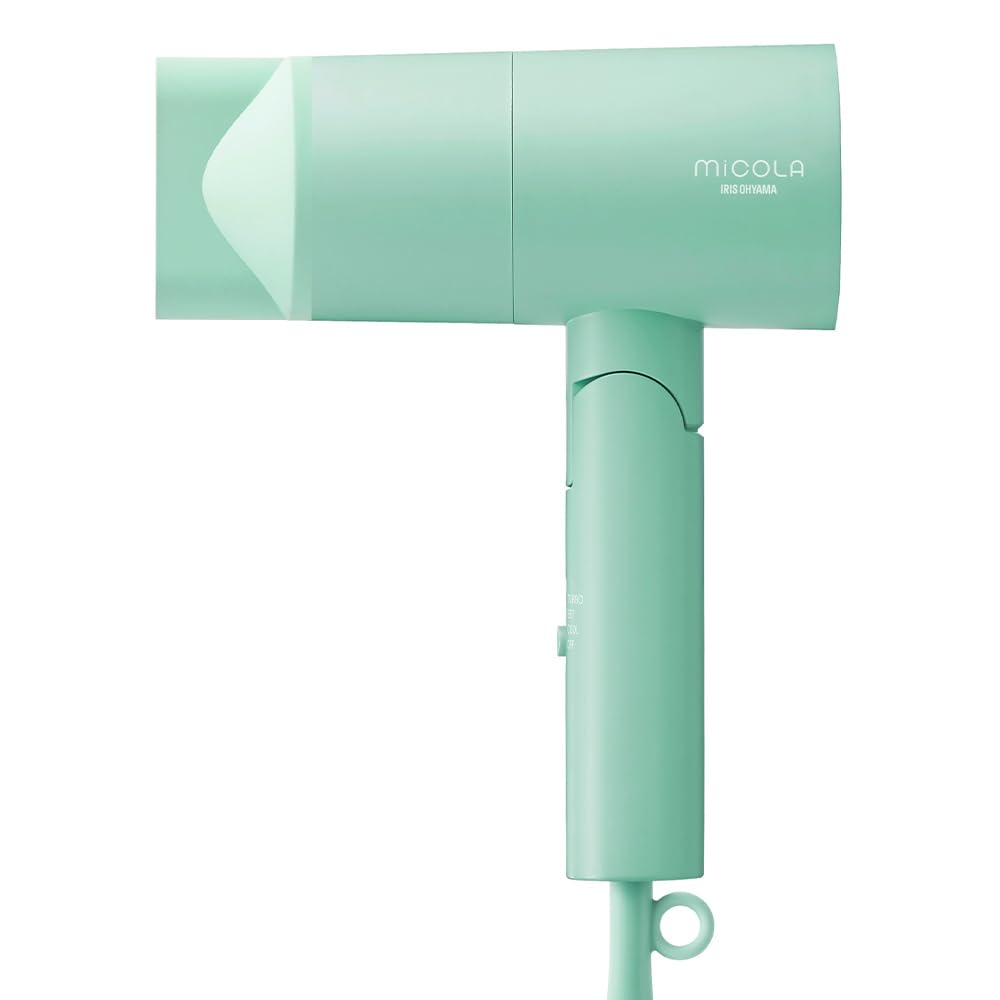 【MICOLA・限定カラー】アイリスオーヤマ MICOLA ドライヤー 大風量 速乾 軽量 スピーディー イオンドライヤー 3段階調整 ノズル付き HDR-M102-G ミントグリーン
