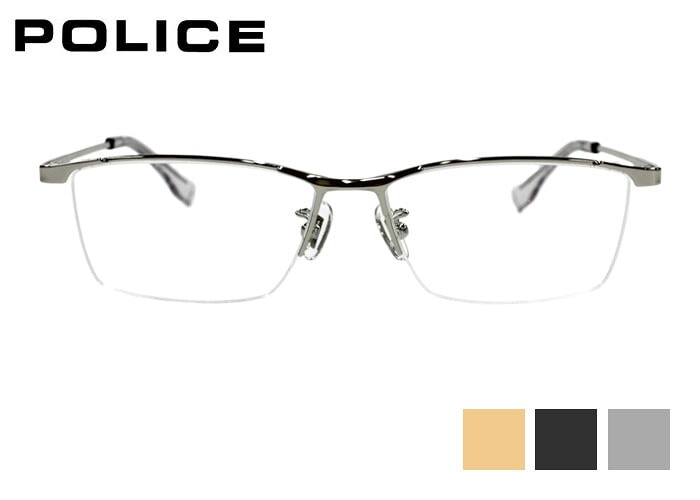 ポリス POLICE vplt91j スクエア ハーフリム ナイロール チタン メンズ レディース めがね メガネ 眼鏡 56サイズ