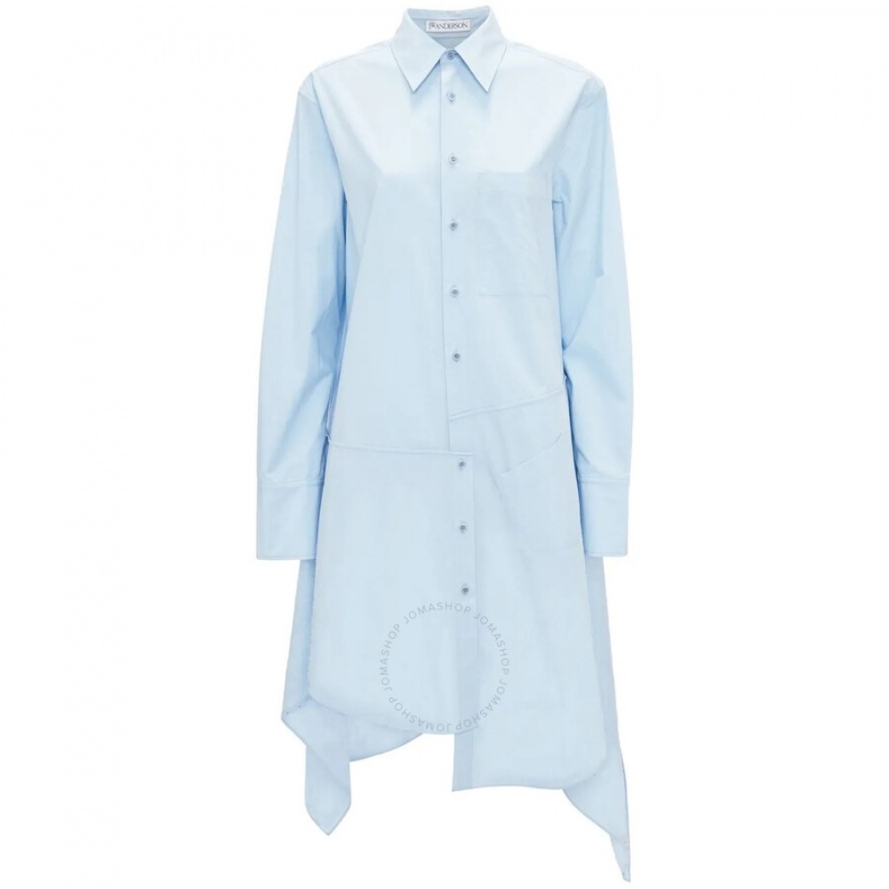 JW アンダーソンアシンメトリックコットンシャツドレスブランドサイズ 8 (米国サイズ 4) DR0435-PG1558-ペールブルー
