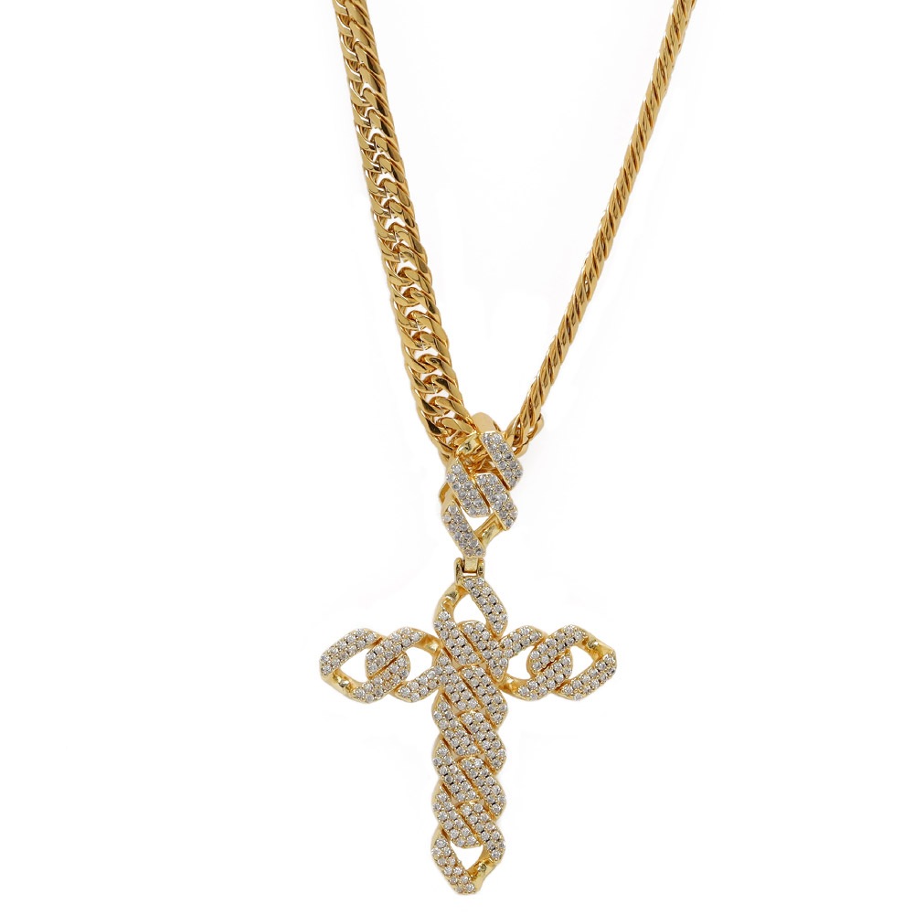 CZクロス&ダブル喜平ネックレス [n539]