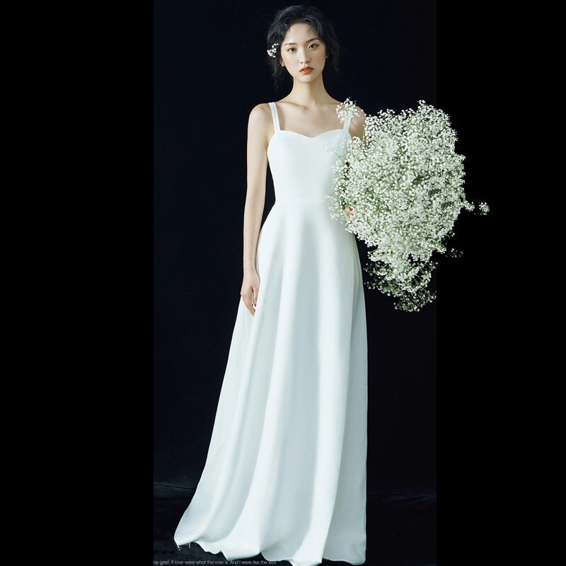 ドレス 衣装 ウエディングドレス 披露宴ドレス イブニングドレス ロングドレス ロング丈 キャミソールドレス 胸元 バックシャン バックリボン 背中見せ セミフレア ステージドレス 発表会 かわいい