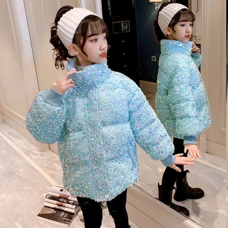 数量限定 スパンコール子供服 女の子 中綿ロングコート キッズダウンジャケット物 暖かい防寒 4,656円